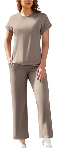 SHEKINI Survêtement Femmes Ensemble Jogging Tenues d'été Casual Crew Neck Cap Sleeve Tops et Pantalon Trois-quarts avec Poches