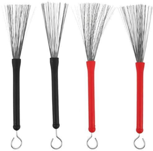 Alasum 2 Paar Jazz Drum Besen aus Metalldraht Einziehbare Drumsticks mit Teleskopgriff Percussion Besen für Snare Drums und Akustisches Schlagzeug
