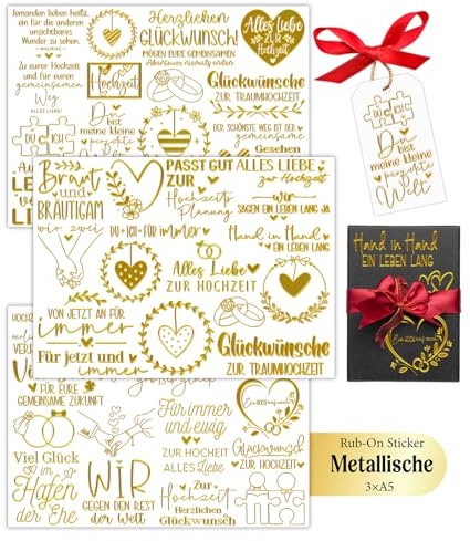 Oizemori Rub On Sticker Gold Metallbeschichtung Aufkleber Hochzeit | Hochwertige Sprüche für verschiedene Oberflächen wie Scrapbooks.