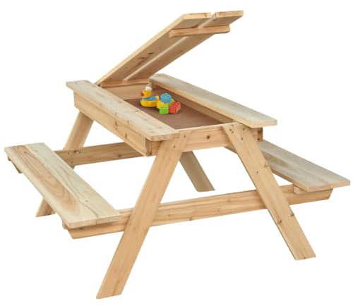 DELUKE Kinder Picknicktisch KLEIS - 100cm, Massives Tannenholz, Extra Stauraum | Kindersitzgruppe Picknickbank Sitzgruppe Aussen Bank Sitzbank Gartenbank