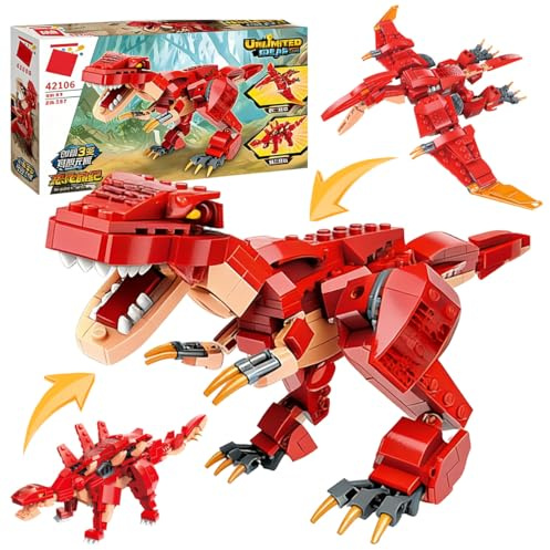 EduPlayte Dinosaur Clamping Blocks, Jurassic Dinosaur STEM 3-in-1 Toy Dino Clamp Building Blocks, Dinosaurs World T-Rex Building Set, Birthday Gift Set for Boys & Girls (287 Pieces)