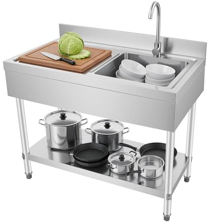 LENJKYYO Küchenspüle Spültisch, 1 Becken Spülenschrank mit Spüle&Armatur 100x60x80cm, Edelstahl Freistehend-Spülbecken mit Filterkorb, Gewerbliche Freistehend Spüle für Singleküche & Gewerbliche