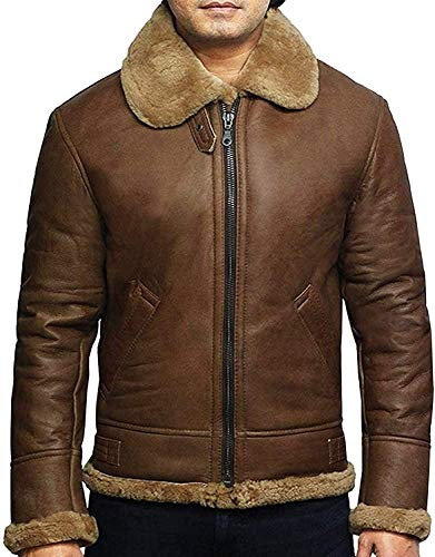 BRANDSLOCK Herren Fliegerjacke B3 WWII Genuine Shearling Schaffell Leder Bomber Fliegerjacke