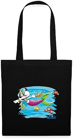 Spreadshirt Diddl Diddlina Als Meerjungfrau Unter Wasser Stoffbeutel, One size, Schwarz