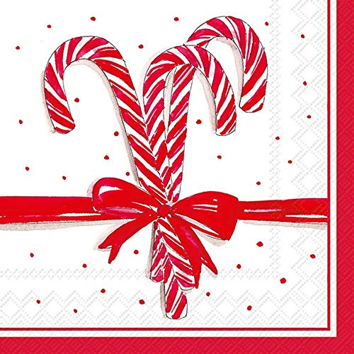 Boston International C801100 IHR Roseanne Beck Collection Cocktail Beverage Paper Napkins, 5 x 5, Candy Canes
