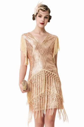 ArtiDeco - Vestito in stile Charleston anni 1920 oro rosa. XL