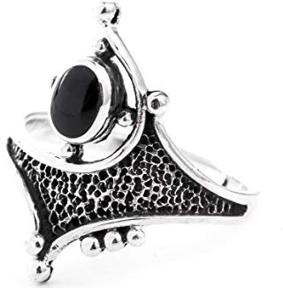 Windalf Vintage Statementring Damen Alicia 2 cm Antik Silberring mit Onyx Gothic-Schmuck Bohemia Design 925 Sterlingsilber (Silber, 62 (19.7))