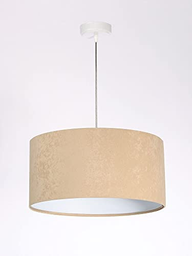 Licht-Erlebnisse Stoff Hängeleuchte Beige Weiß Velours Optik rund Ø40cm AYLMER Esszimmer Lampe Wohnzimmerlampe