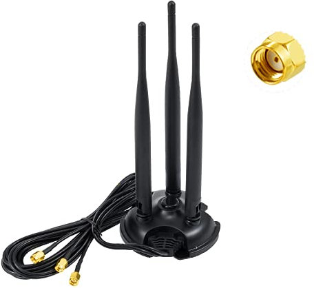 Vecys WiFi Antenne 2.4G / 5.8G Doppelfrequenz 8 dBi MIMO Omnidirektionaler Signalverstärker Magnetbasis RP-SMA Adapter 2m 6.6 Fuß für PCIE Netzwerk WLAN Kartenrouter Externe Antenne Drahtloses WLAN