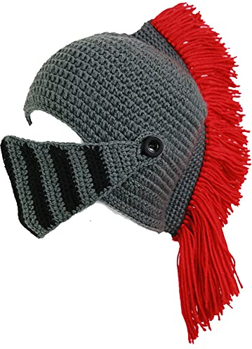 YEKEYI Perücke Bartmützen Barbarian Knit Bartmütze Perücke Beanie Hut Lustige Römische Cosplay Ritter Helm Strickmütze Bart Gesichtsmaske, Red No Beard, 7 1/8, 58
