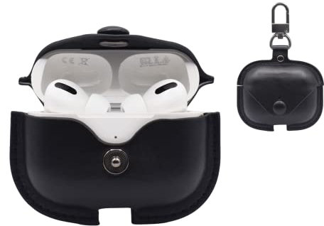 AIRCASES - Funda de Piel para AirPods 3 Airpods de Nueva generación con Carcasa Protectora de Piel para Apple AirPods 3 New Generation, Funda y Funda para Earpods (LED Visible) (Black)