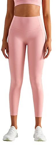 altiland Damen No Front Seam Sport Gym Leggings High Waist Sporthose Yogahose Blickdicht 7/8 Laufhose (Pink Puff,M)