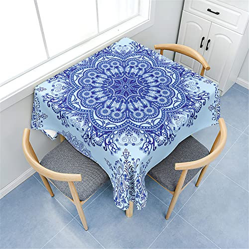 Morbuy Tischdecken Quadratisch, Mandala Stil Tischdecke Wasserdicht Lotuseffekt Küchentischdecke Abwischbar Fleckschutz Tischtuch für Restaurant Garten Party Outdoor (60x60cm,Blau)