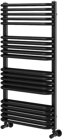 Go Bathrooms Heron Black Bathroom Radiator Towel Radiator Heated Towel Rail Wall Mounted Industrial Towel Heater 1000 x 500mm
