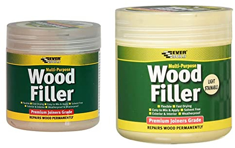 Everbuild MPWOODPINE2-EBD Multi-Purpose Wood Filler, Pine, 250 ml & EVBMPWFLS250 Multi-Purpose Wood Filler, Light Stainable, 250 ml