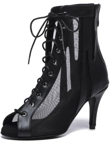 MINITOO Bottines de Danse Femme Ete Fete Prom Formal Sandals Chaussure Bout Ouvert L540 Noir 8.5cm Talon EU 38