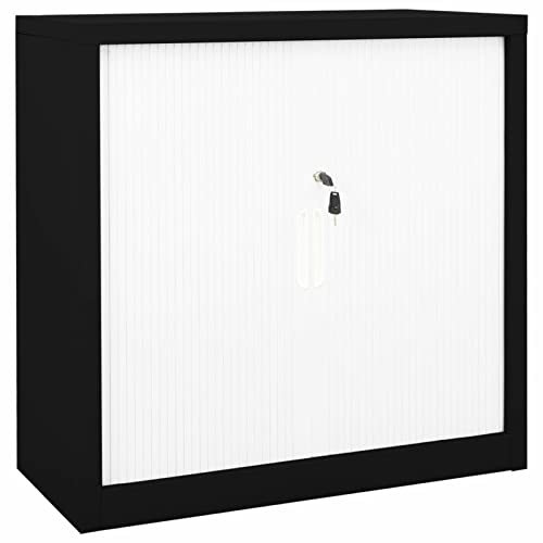 Festnight Armoire de Bureau Porte coulissante,Armoire a coulissante métallique,Armoire de Bureau verrouillable,Armoire à Rideaux,Armoire de Bureau Metallique 90x40x90 cm-3-Noir