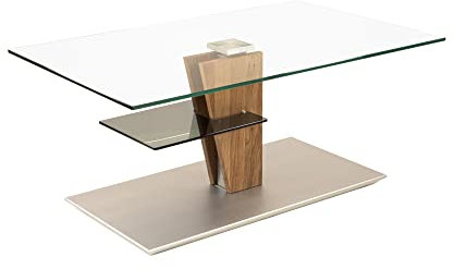 58 aufm Kessel Couchtisch eckig Catreen 100x60x47 Wohnzimmertisch Massivholz höhenverstellbar Wildeiche/Klarglas/Edelstahl 16195
