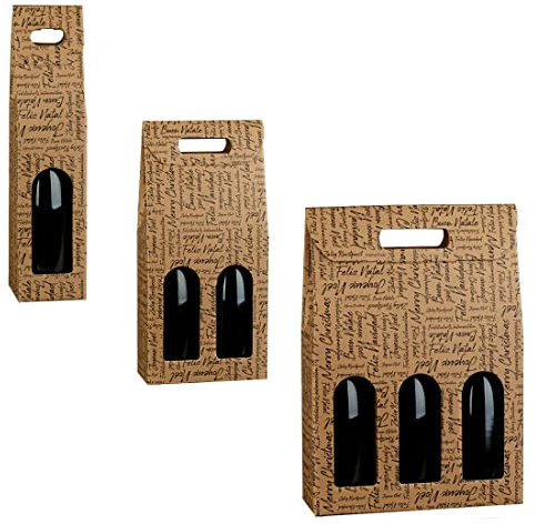 MAQA 3 pz Scatola portabottiglie H 38.5 cm, Scatola cartone porta bottiglie per 1-2-3 bottiglie Buon Natale, sacchetti porta bottiglie 2 Bottiglie