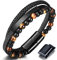Jbniuay Cadeau Homme - bracelet cuir homme，Bracelet Triple en Cuir avec des Perles en Pierre Naturelle， Cadeau pour hommes/Papa