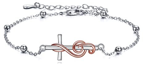 Musik Geschenke Für Frauen Musiknoten Kreuz Armbänder Für Frauen Sterling Silber Konformationsschmuck Chorgeschenke Für Musikliebhaber