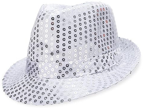 Silber Wei?er Paillettenhut, glitzernde Jazzkappen, Hip-Hop-Paillettenhut, gl?nzender Disco-Hut, glitzernder Hut f¨¹r Party, Kost¨¹m, Hut, Hip-Hop-Jazzt?nzer, Gangster, Rapper, Cowboy, Mardi Gras