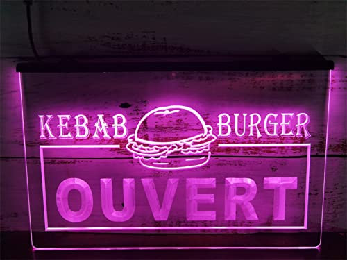 KEYQEEN Open Kebab Burger LED enseigne au néon, Restauration Rapide décoration Murale contrôleur 24 Touches Gradation USB néons veilleuses enseigne Lumineuse,30x20cm