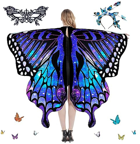 Schmetterling Kostüm Damen,Schmetterling Kostüm Erwachsene ,Kostüm Schmetterling Damen,Karneval Kostüm Damen,mit Schmetterling Haarreif,Damen Spitze Maske,für Karneval,Fasching,Mottoparty.