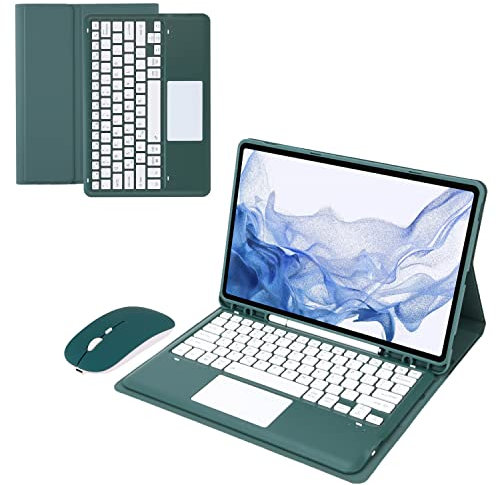 GUPENAA Tastatur Hülle für Samsung Galaxy Tab S9 Ultra 14.6'' 2023 (SM-X910/X916B) mit Stifthalter, Magnetische Abnehmbare Tastatur mit Bluetooth-Maus,Dark Green