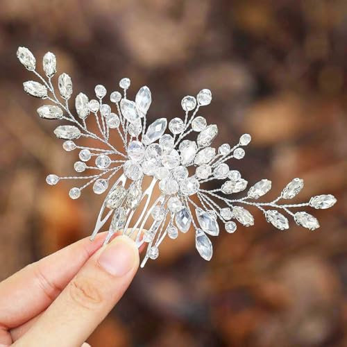 Ushiny Bride Hochzeit Haarkamm Kristall Braut Haarschmuck Strass Kopfschmuck für Frauen und Mädchen (Silber)