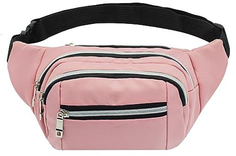 FuninCrea Marsupio Donne, Impermeabile Marsupio Uomo con Tasca Multipla, Marsupio Sportivo Running, Marsupio Multitasche con Cerniera e Tracolla Regolabile per Sport, Escursioni, Campeggio (rosa)