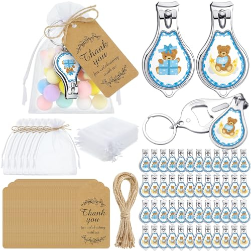 Minatee 50 Set Baby Shower Bottle Opener Favors Nail Clipper Bottle Opener Keychain Baby Shower Thank You Gifts for Guest Gender Reveal Favors(Bear)