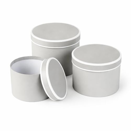 Floralcraft® Set of 3 Round Flower Hat Boxes with Lids (Grey/White) – Waterproof Lined Florist Storage Boxes for Wedding Flowers, Gifts & Display