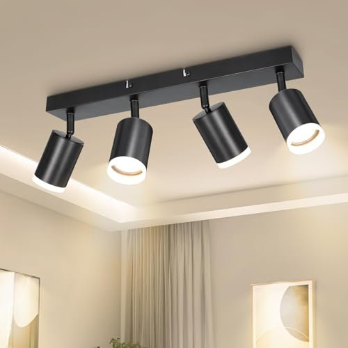 Dehobo LED Deckenstrahler GU10, LED Deckenleuchte 4 Flammig Schwenkbar 350°, Deckenlampe Spot Schwarz Modern für Küche Schlafzimmer Wohnzimmer, Nein GU10 Leuchtmittel
