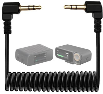 Kimyoaee Dual 3.5mm TRS DSLR Camera Cable for DJI Mic 1/2 / Rode Wireless GO 2 II/comica Vimo C3 /Hollyland Lark M1 Wireless Lavalier Microphone Male Coiled Right Angle Audio Cord Adapter