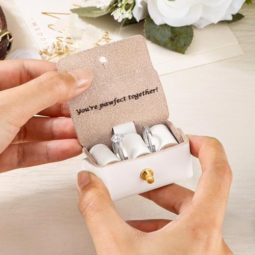 Personalisierte Benutzerdefinierte Hundehalsband Erste Hochzeit Ringhalter, Hundehalsband Ring Box, Leder Hochzeit Ring Box Für Haustiere, Hund Hochzeit Ringhalter, Geschenk Für Neuvermählte(White)