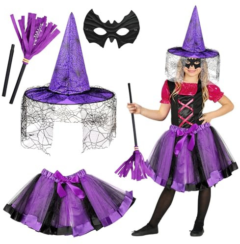 Seasboes Costume da Strega per Bambina Con Scopa e Cappello