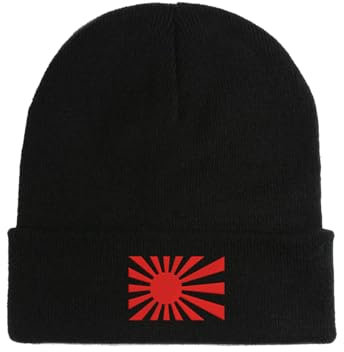 Empire of Japan Symbol Sonne Logo bestickte Beanie Mütze Wintermütze Haube, Schwarz, Einheitsgröße