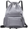 FAVORTALK Pe Bag Drawstring Gym Bags Waterproof String Sports Backpack Grey with Water Bottle Holder Large Capacity for Men Boys Girls Solid Color with Mesh Pocket - SKD10723