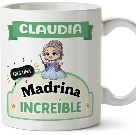 MUGFFINS Tazas Personalizadas para MADRINA - En Español - Eres increíble - Kawaii - 11 oz / 330 ml - Regalo personalizable original y divertido