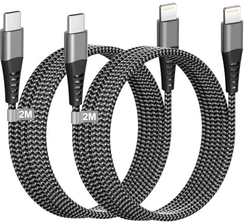 USB C Lightning Kabel 2M 2Pack [Apple MFi Zertifiziert] - Nylon iPhone Ladekabel Mit Schnellladefunktion für 14 Pro Max, 14 Plus, 13 Pro Max, 12 Mini, 11, X, XR, iPad