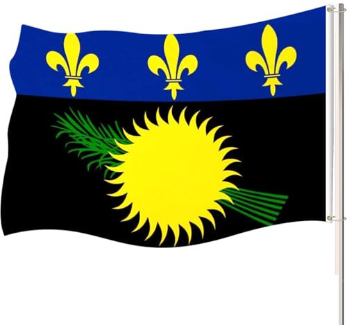 90x150cm Drapeau de la Guadeloupe avec 2 Boutons en laiton Drapeau des Départements Français d'outre-mer Drapeaux Décoratifs Intérieur Extérieur Convient Pour les Célébrations