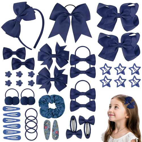 LOPHE Elastici e Mollette Capelli Bambina, 77 Pezzi Accessori Capelli per Bambine con Mollette, Set di Accessori per Capelli Decorazioni per Capelli per Festival Foto Puntelli e Daily(blu navy)