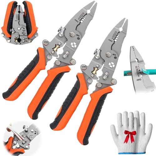 12 In 1 Foldable Wire Stripper,12 In 1 Multifunctional Wire Stripper Crimper Cable Cutter Pliers,New Electrician Pliers Tools And Cable Stripper,For Cutting,Stripping,Crimping,Shearing (2PCS)