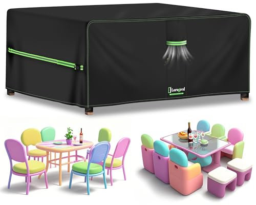 Lorugred Garden Furniture Covers Waterproof,180X150X90cm Outdoor Rattan Furniture Cover,420D Oxford Fabric Patio Table Covers with Air Vent,Windproof Rectangle Table and Chair Set Cover