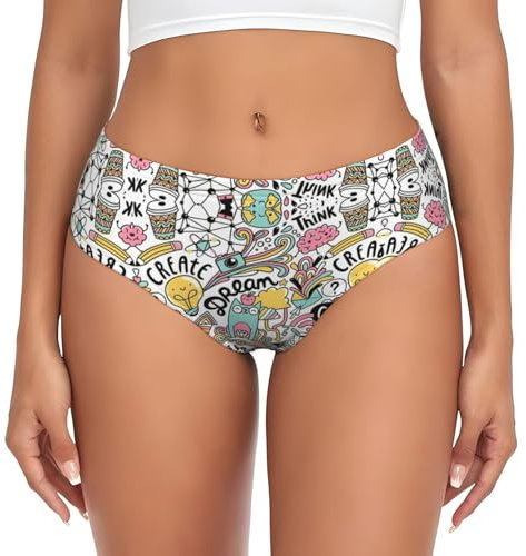 Loppott Comic Ar Print Damen-Slip, Höschen mit Blumendruck, Slip für Damen, sexy Übergröße, Schwarz, XS