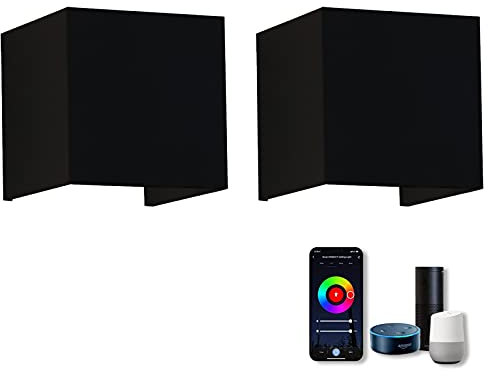 Klighten 2PCS Aplique de pared con alexa inteligentes regulables 3000K-6000K,14W lámpara de pared compatible con Alexa, Aplique con alexa diseño de haz de luz ajustable, IP65,Negro
