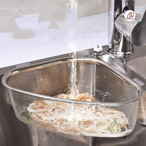 Sink Drain Strainer Basket, Stainless Steel Corner Hanging Sink Strainer Colander Drain Basket, Kitchen Sink Strainer Basket Faucet Hanging Sink Strainer Filter Basket for Vegetables Fruits Clean
