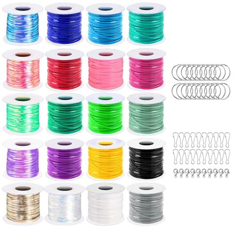 Accessori per la creazione di gioielli, cordino per allacciatura artigianale e tessitura, 20 colori assortiti, in plastica, cordino in pizzo per portachiavi