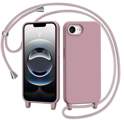 AOMYKE Funda para iPhone 16e / iPhone 17e con Cuerda, Silicona Líquida Carcasa con Cordón Correa Colgante Ajustable Collar Correa Teléfono Case Cover, Rosa